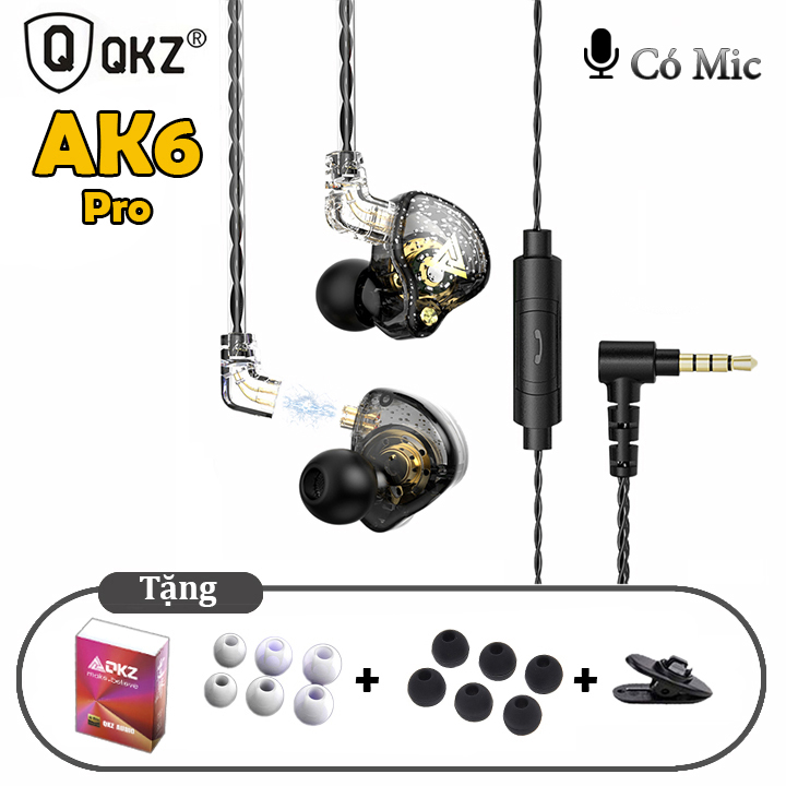 Tai nghe nhét tai QKZ AK6 Pro Max - 2 Driver Hybrid, Dây 3.5mm, Trọn Bộ Phụ Kiện