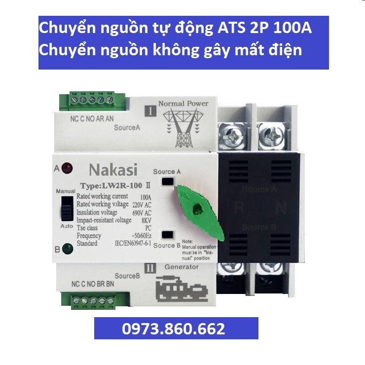 TỦ ATS CHUYỂN NGUỒN 2 CÔNG TƠ ATS 2P 100A - mỗi công tơ dùng 15 ngày một tháng