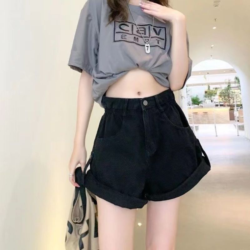 Quần short kaki NỮ -gấp gấu cạp siêu cao tôn dáng chân dài -có 2 mầu đen trắng -quần sooc nữ  quần đ