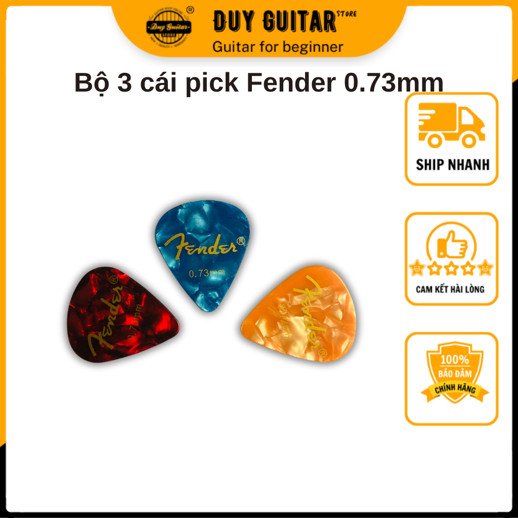 Phím đàn guitar size 0.73mm 3 cái guitar pick Fender màu ngẫu nhiên mẫu giọt nước dễ cầm Sale rẻ dướ