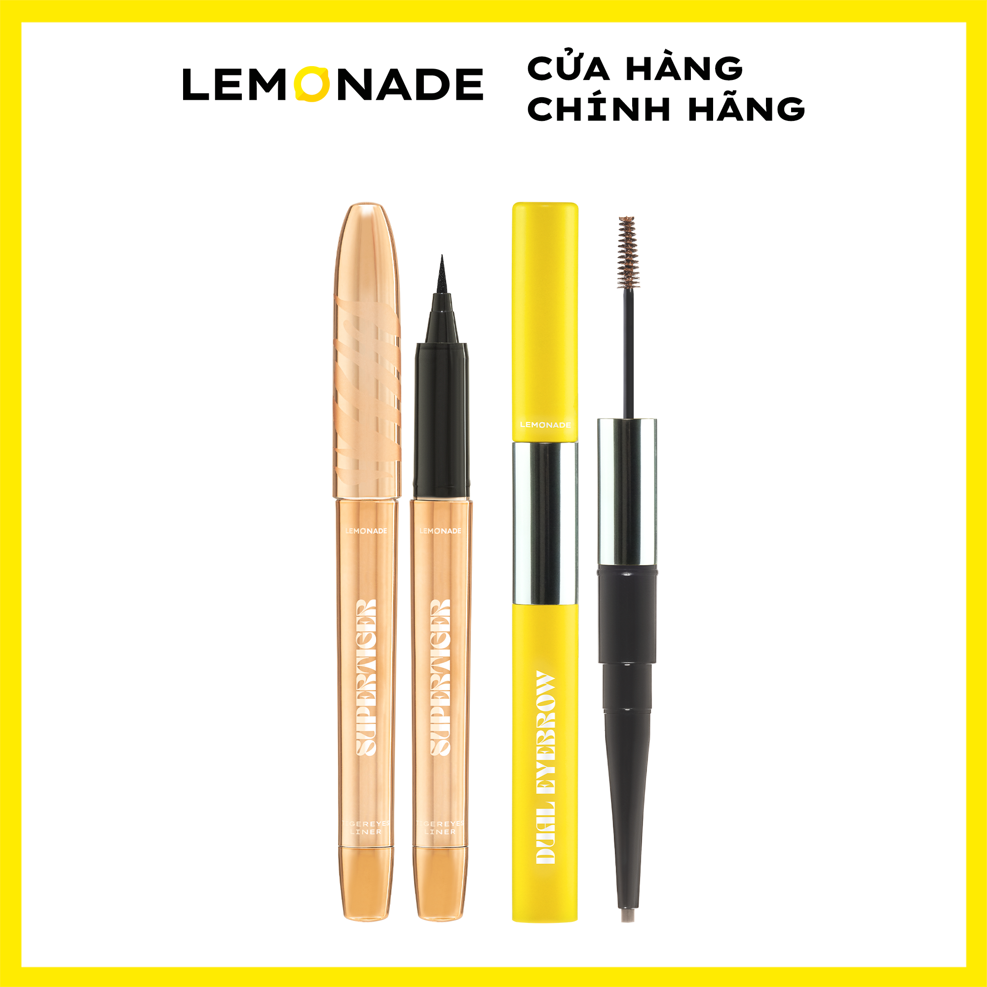 Combo Lemonade bút kẻ mắt SuperTiger Micro Eyeliner 1g và Chì kẻ mày 2 đầu Lemonade Dual Eyebrow 2.7