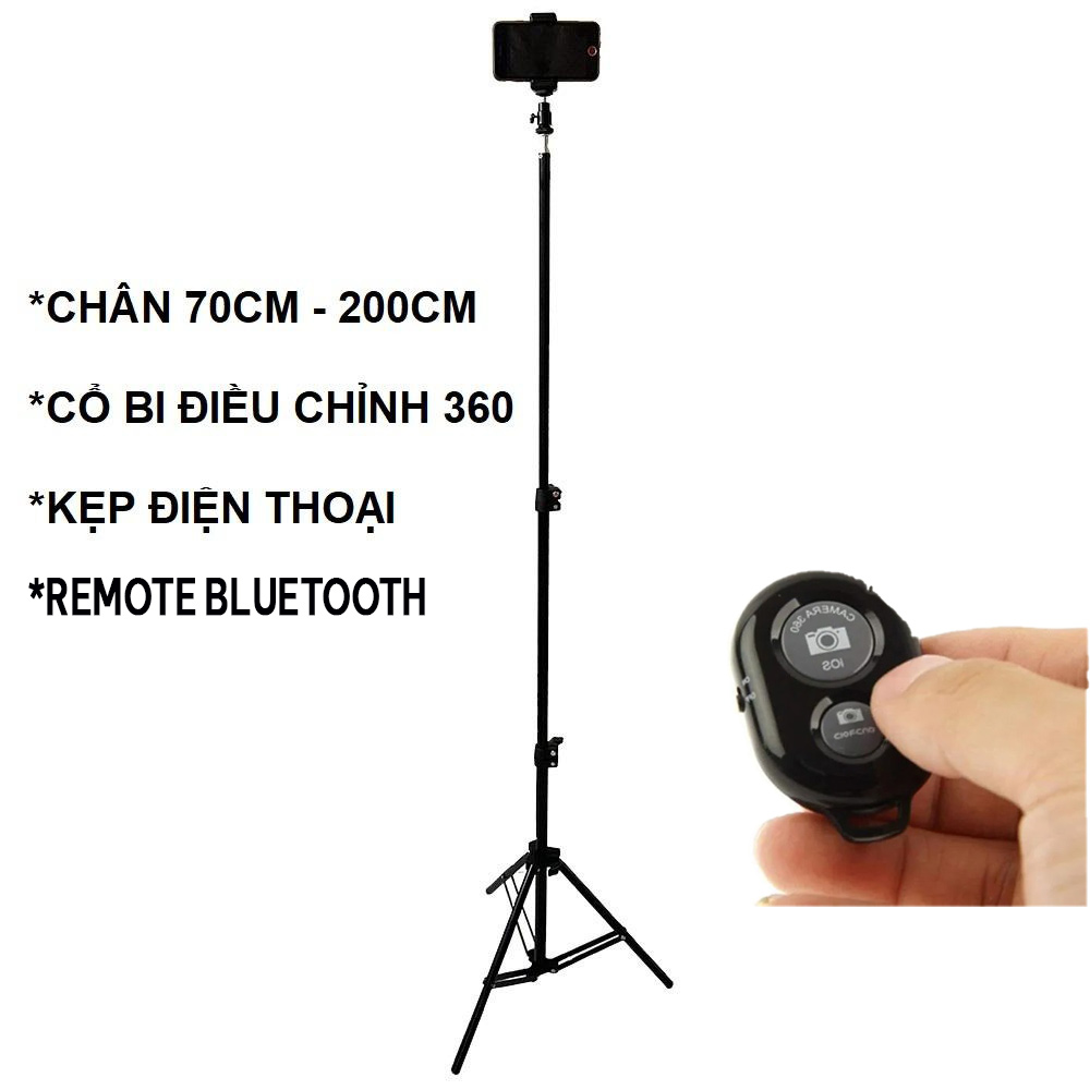 Gía đỡ điện thoại 3 chân Cây livestream TRIPOD chụp ảnh quay phim Chân 2m bi cầu q29 kẹp điện thoại 