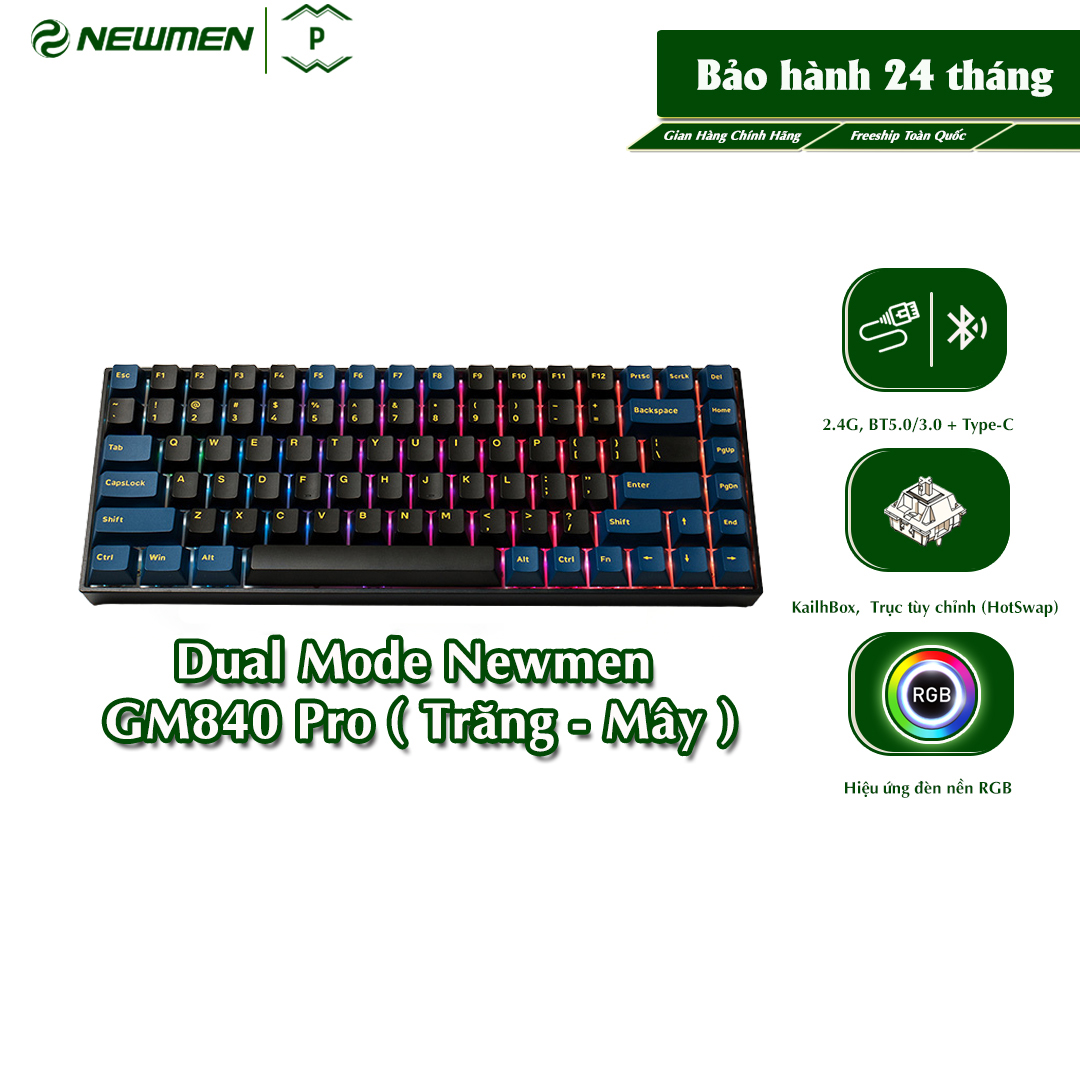 Bàn Phím Cơ Không Dây Dual Mode Newmen GM840 Pro(Phiên Bản Trăng-Mây Đặc Sắc)84 PhímHotswapKeycap PB