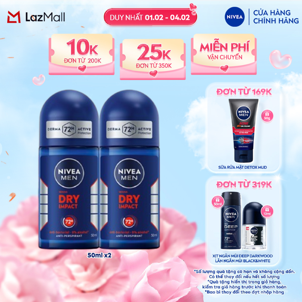 Bộ 2 Lăn Ngăn Mùi NIVEA MEN Dry Impact Khô Thoáng 72H (50 ml) - 81610x2