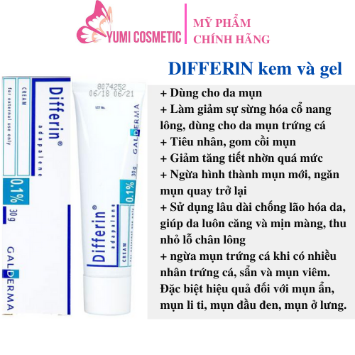 DIFFERIN CREAM 0.1% 30g (Adapalene) - Mụn Trứng Cá Mụn Ẩn Mụn Đầu Đen Mụn Viêm