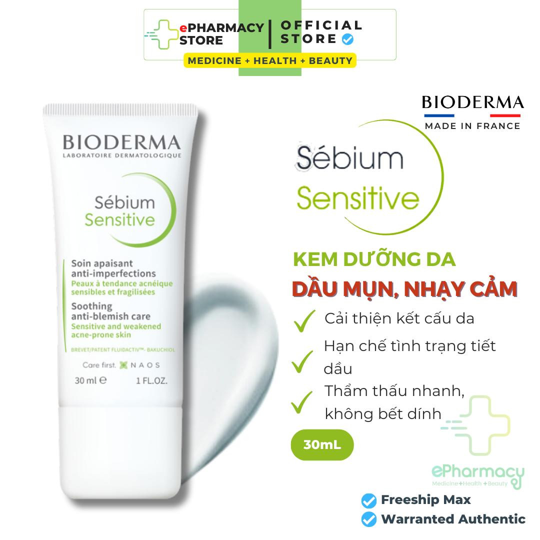 Kem dưỡng Bioderma Sebium Sensitive [30ml] - Kem dưỡng ẩm giảm mụn chuyên biệt dành cho da nhạy cảm Bioderma