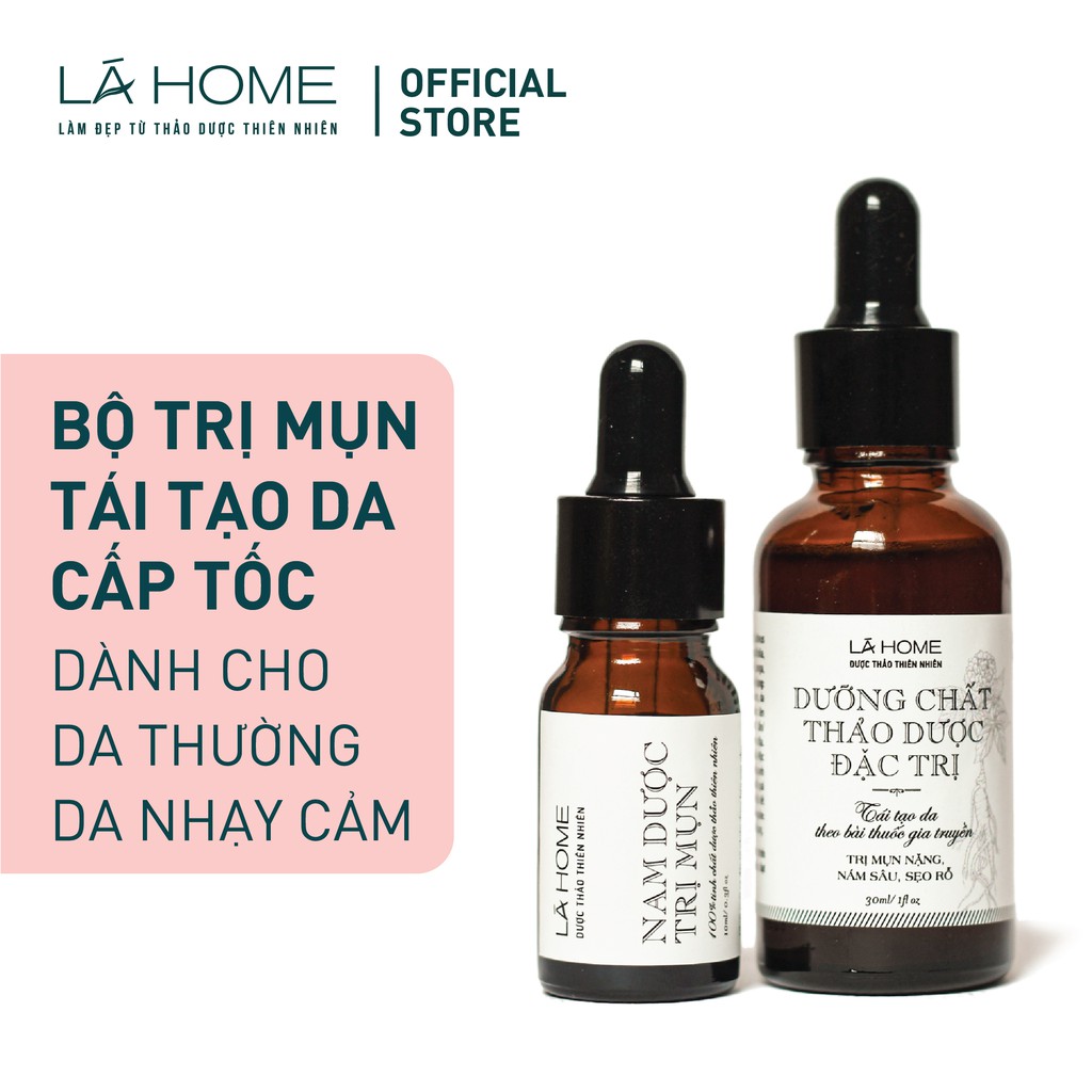 Bộ Trị Mụn Cấp Tốc Lá Home Cho Da Nhạy Cảm & Da Thường - 1 Thuốc + 1 Nam Dược