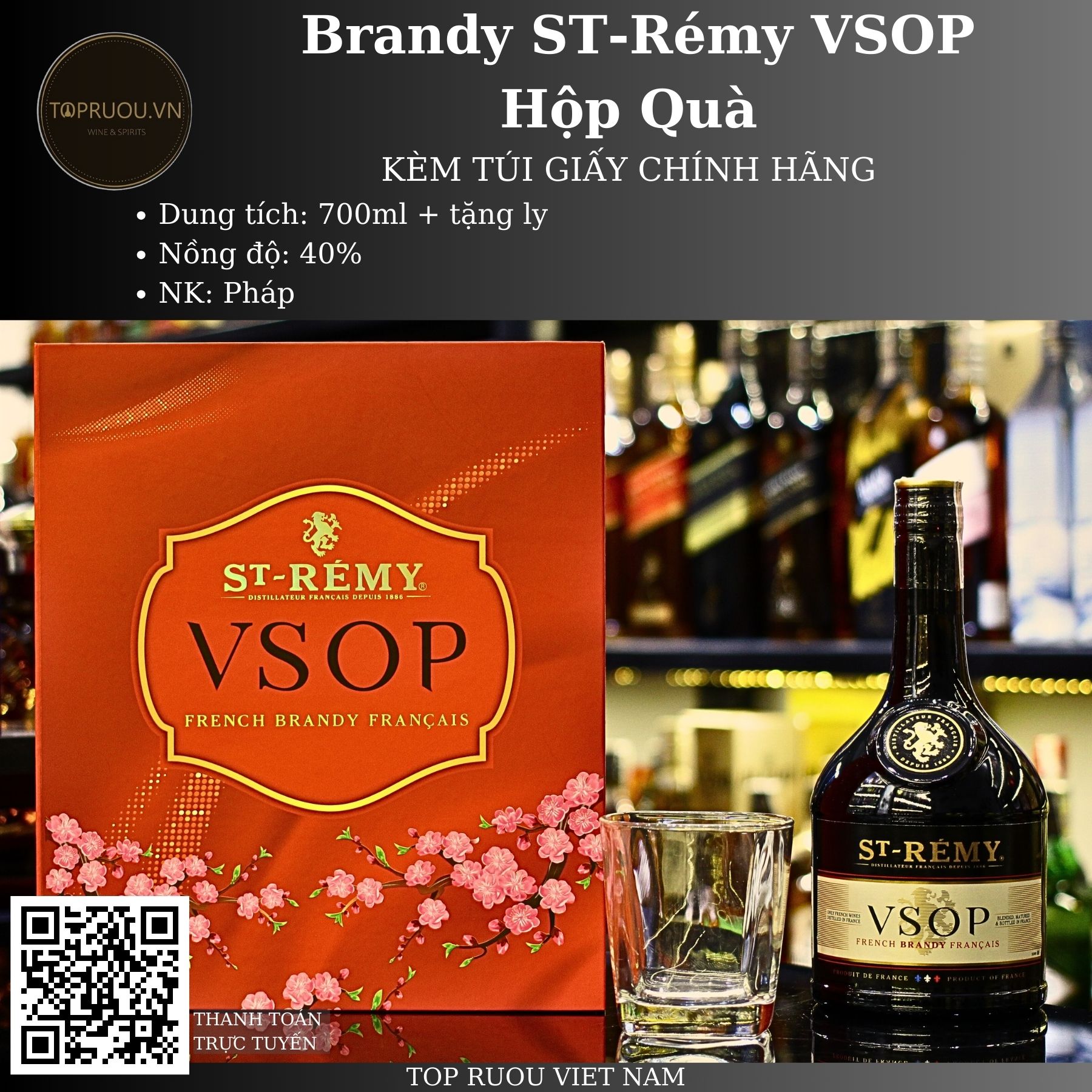 [TopRuouVietNam] Rượu Brandy ST Remy VSOP - ST Remy XO - VSOP Hộp Quà 700ml - 1000ml [Hàng Thật]