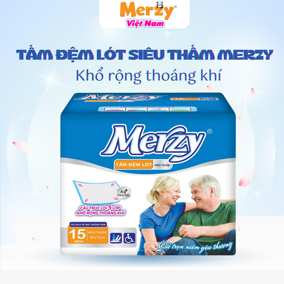 Tấm đệm lót người lớn Merzy kích thước 60cm x 72cm 15 miếng