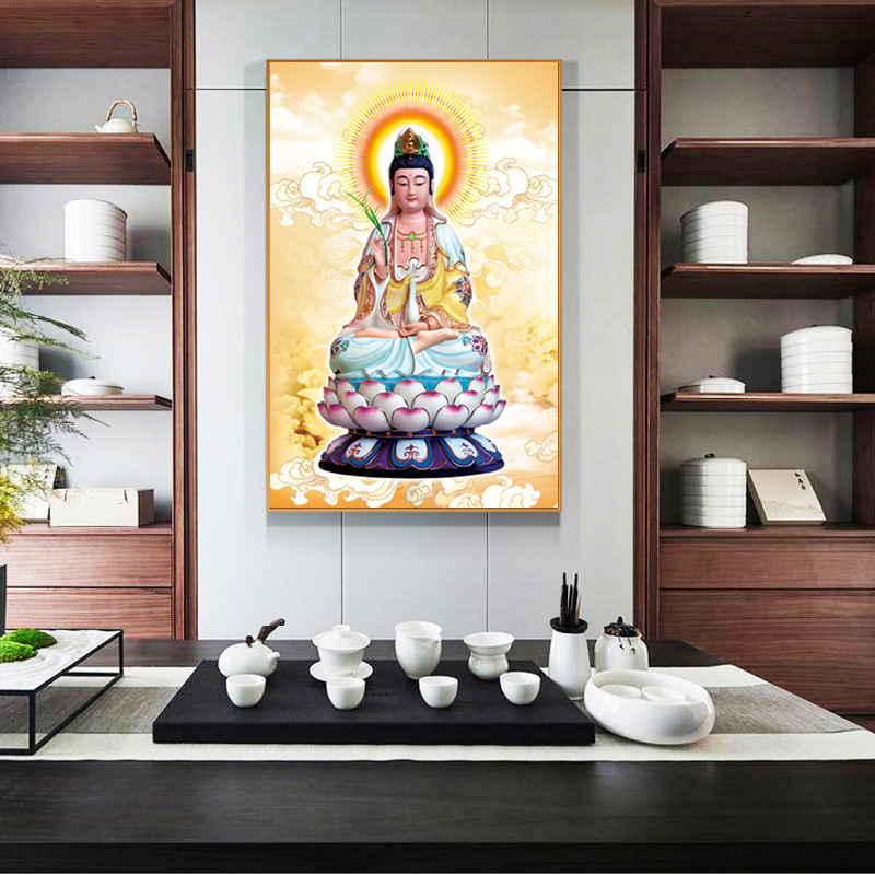 Tranh đính đá tự làm - Tranh đính đá Phật Bà Quan Âm tống tử đính full - tranh chưa đính