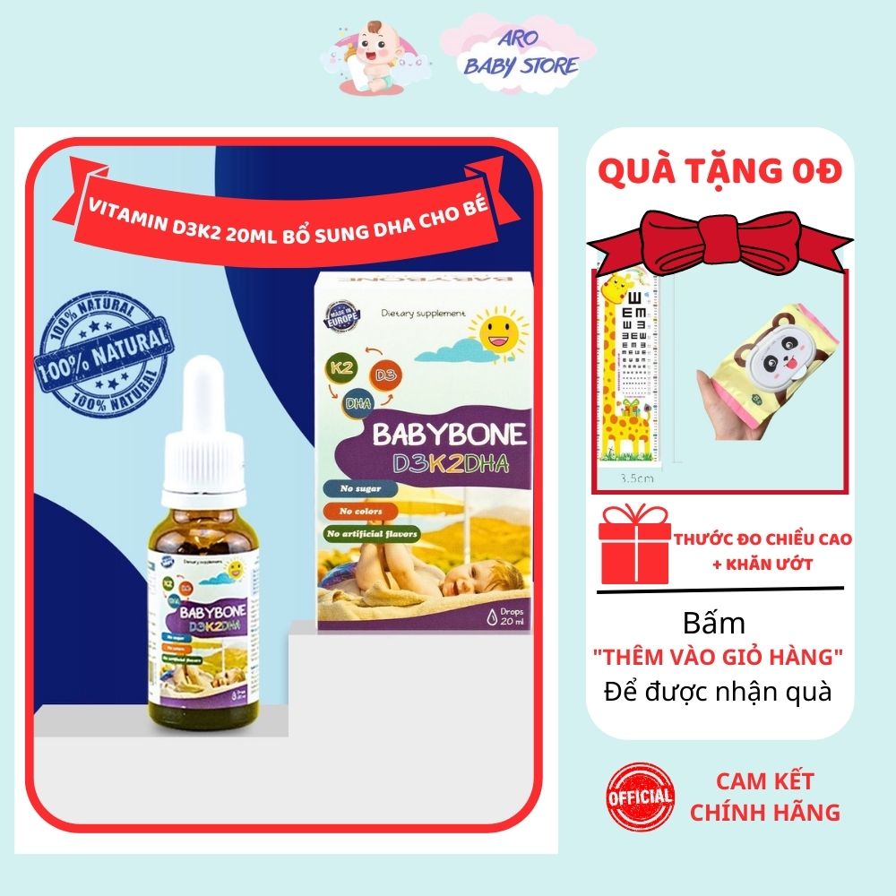 Vitamin D3K2DHA BABYBONE 20ml D3 hấp thu canxi tối đa DHA phát triển trí não tăng chiều cao vượt trộ