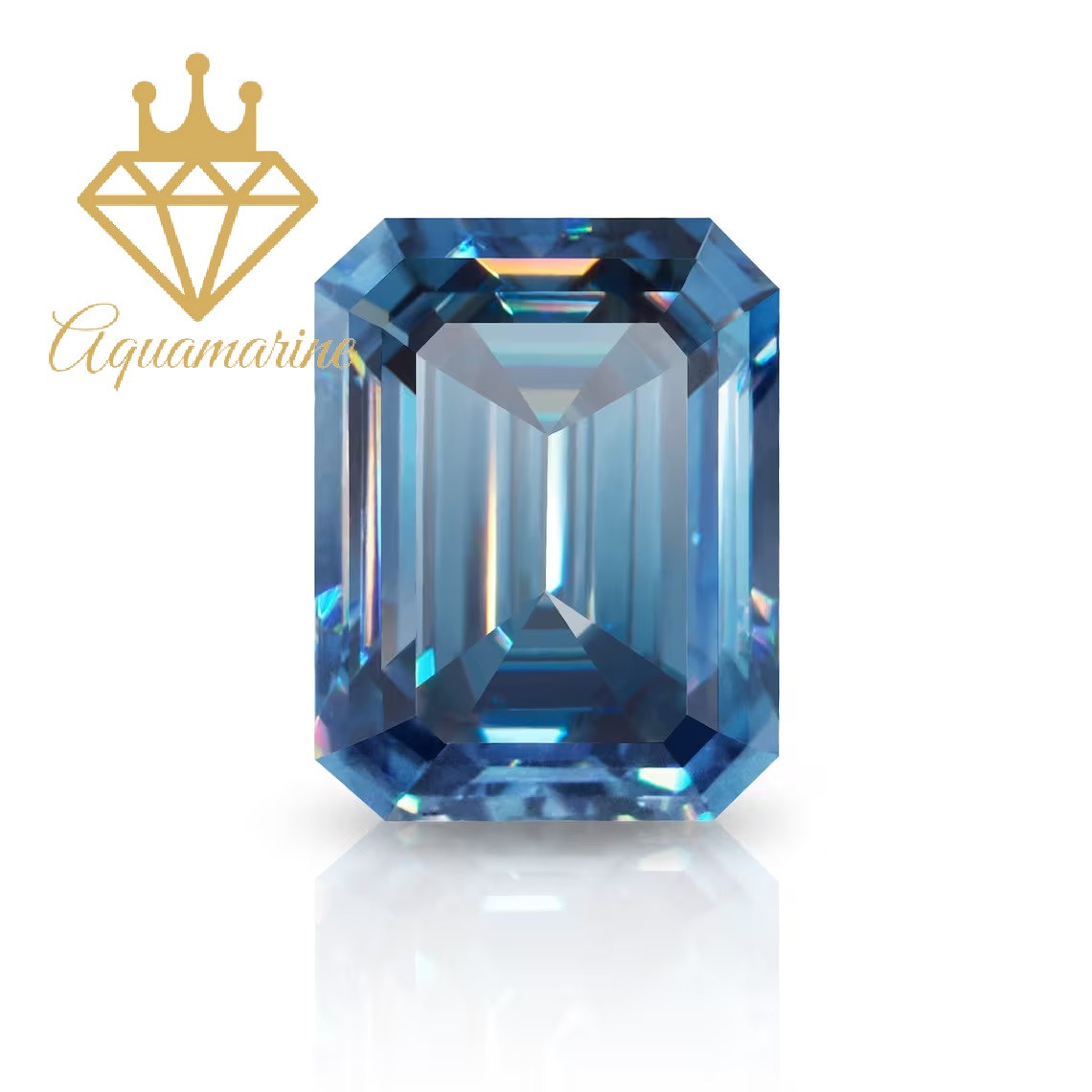 (Size 12x14 mm) Kim cương nhân tạo Moissanite giác cắt Emerald màu xanh dương