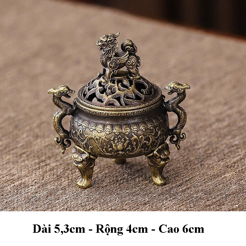Lư xông trầm mini Tỳ Hưu 3 chân Lư hương đồng phong thủy để bàn Lư đồng mini tì hưu
