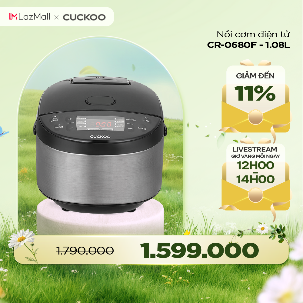 Nồi cơm điện tử Cuckoo 1.08L CR-0680F đa dạng chức năng nấu thiết kế sang trọng - Bảo hành 2 năm - H