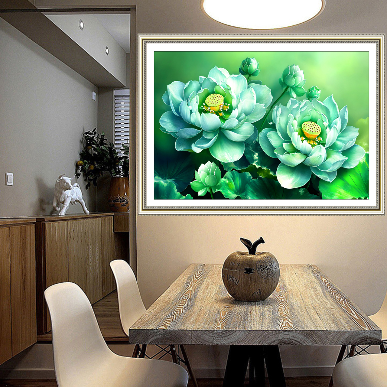 Tranh thêu chữ thập Hoa sen thanh khiết tranh thêu full 200*75cm - tự thêu