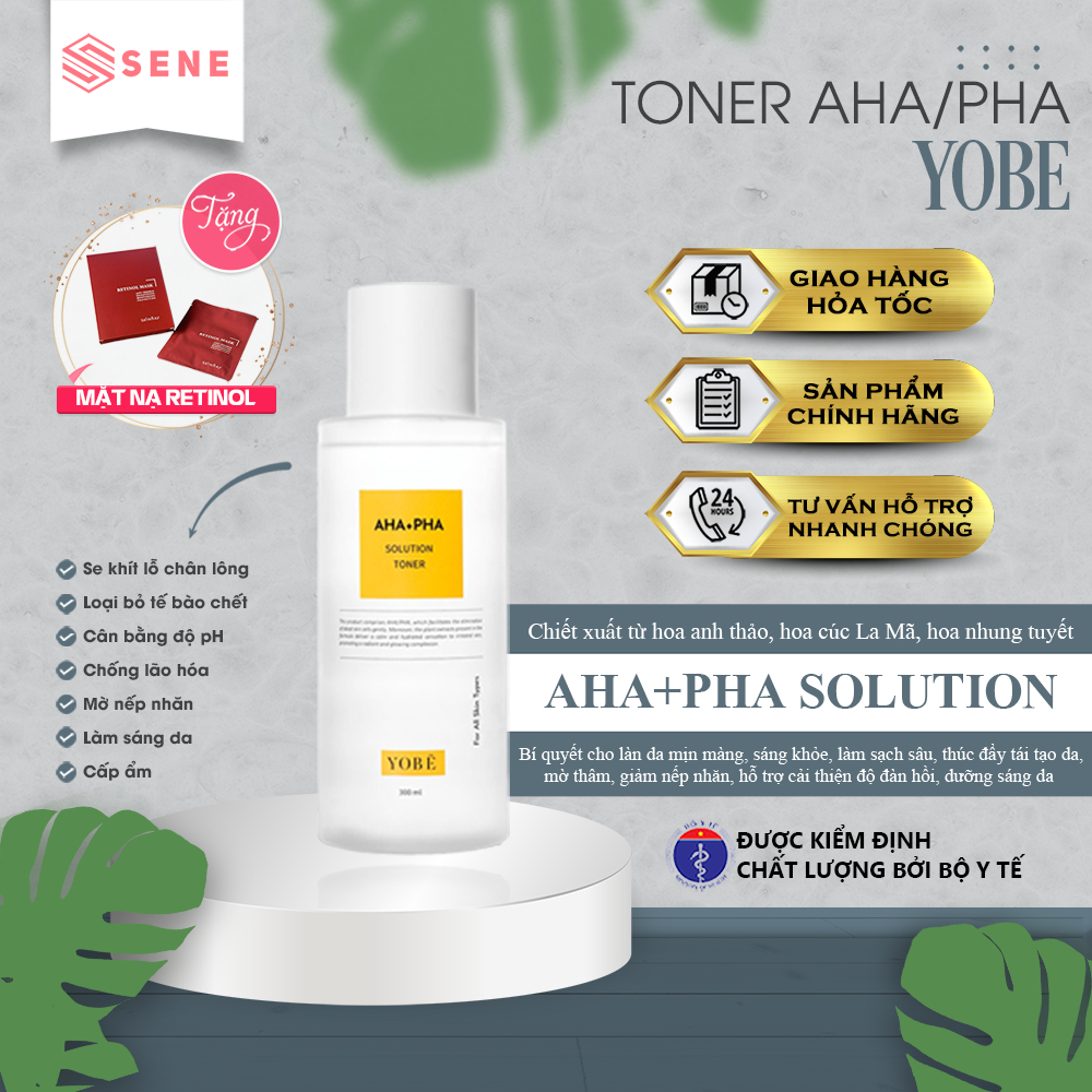 Toner AHA/PHA cân bằng PH và làm sạch sâu Yobe siêu se khít lỗ chân lông làm sáng da cấp ẩm 300mL - 