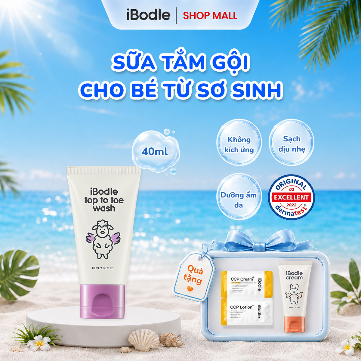 Sữa Tắm Gội Dịu Nhẹ iBodle Top to Toe Wash Làm Sạch Dưỡng Ẩm Cho Bé (40ml)