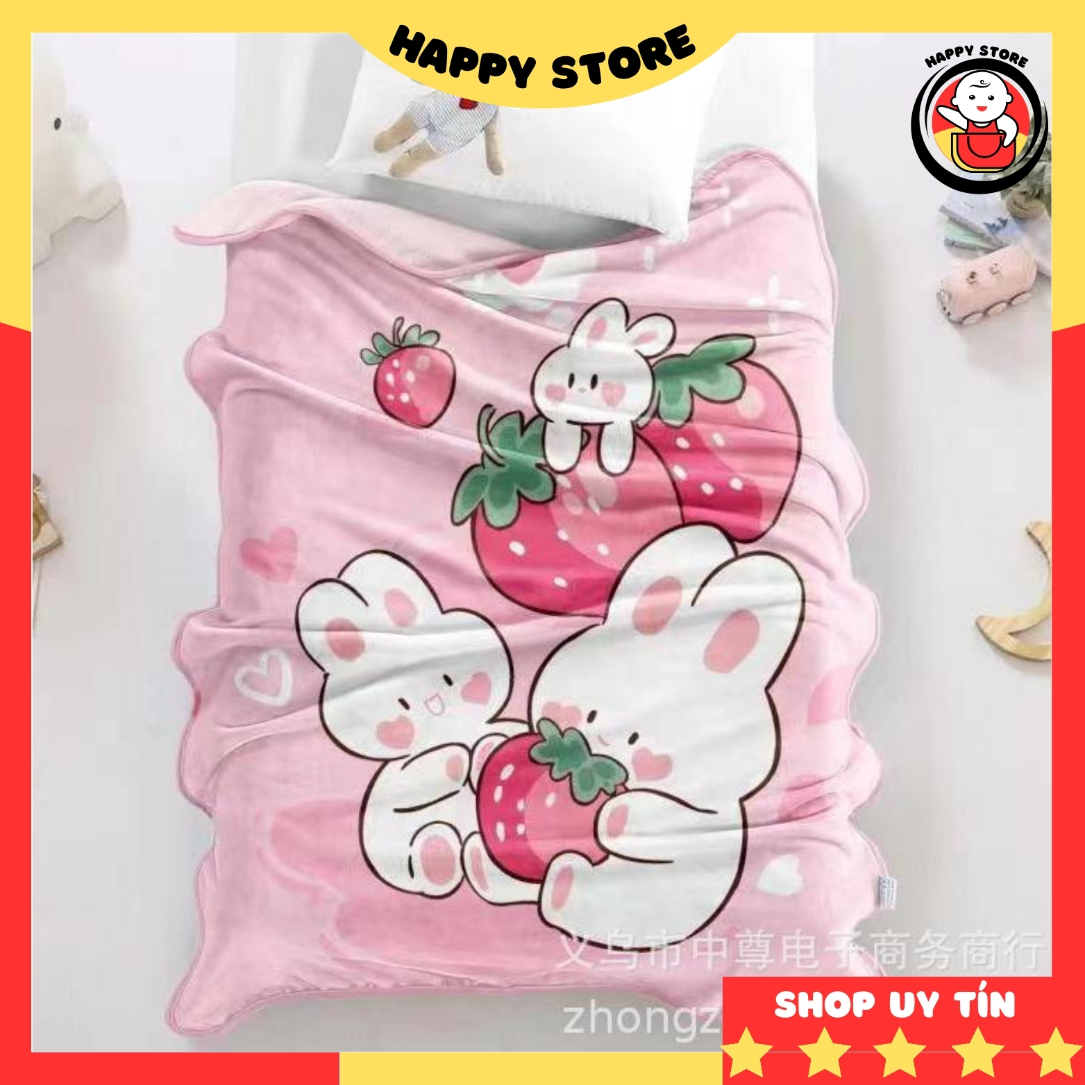 Chăn lông tuyết cho bé chất tuyết nỉ nhung mền cho trẻ đi học mềm mịn size 1mx1m4 Happy Store