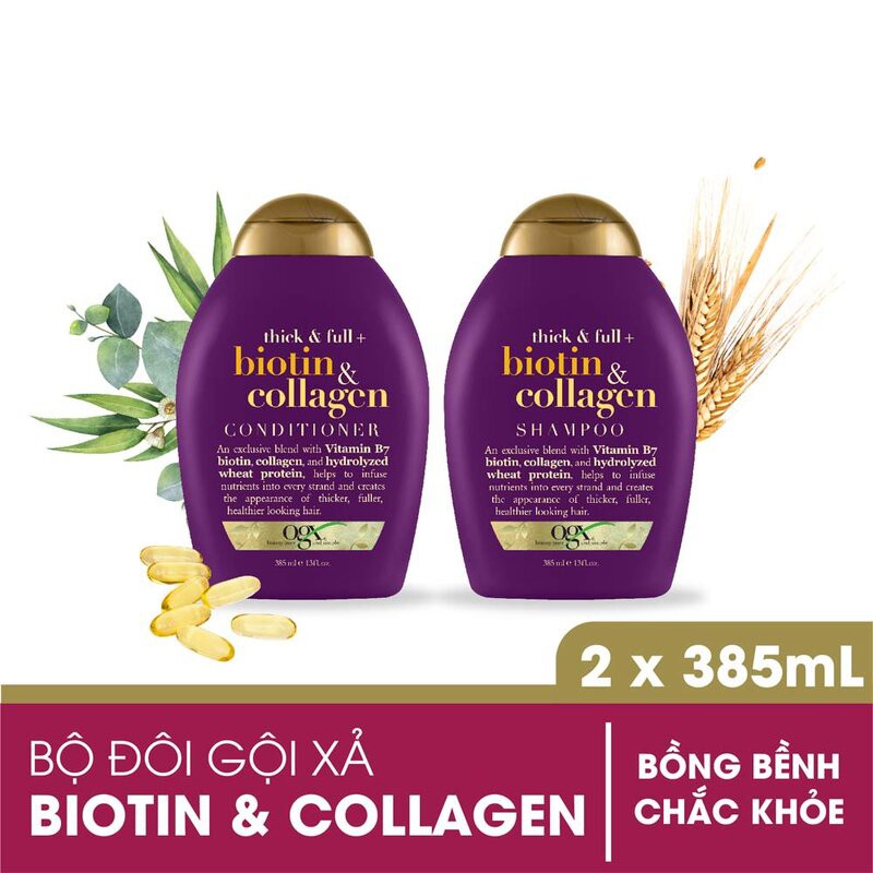 Bộ Gội Xả OGX Biotin & Collagen Làm Dày Tóc 2x385ml Biotin & Collagen Shampoo And Conditioner