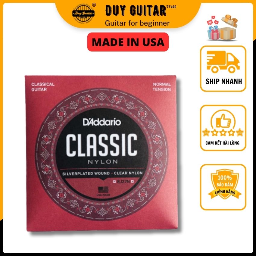 Bộ dây đàn guitar Daddario EJ27N normal tension dây guitar nilon dành cho đàn guitar classic Made in USA Duy Guitar Store phân phối