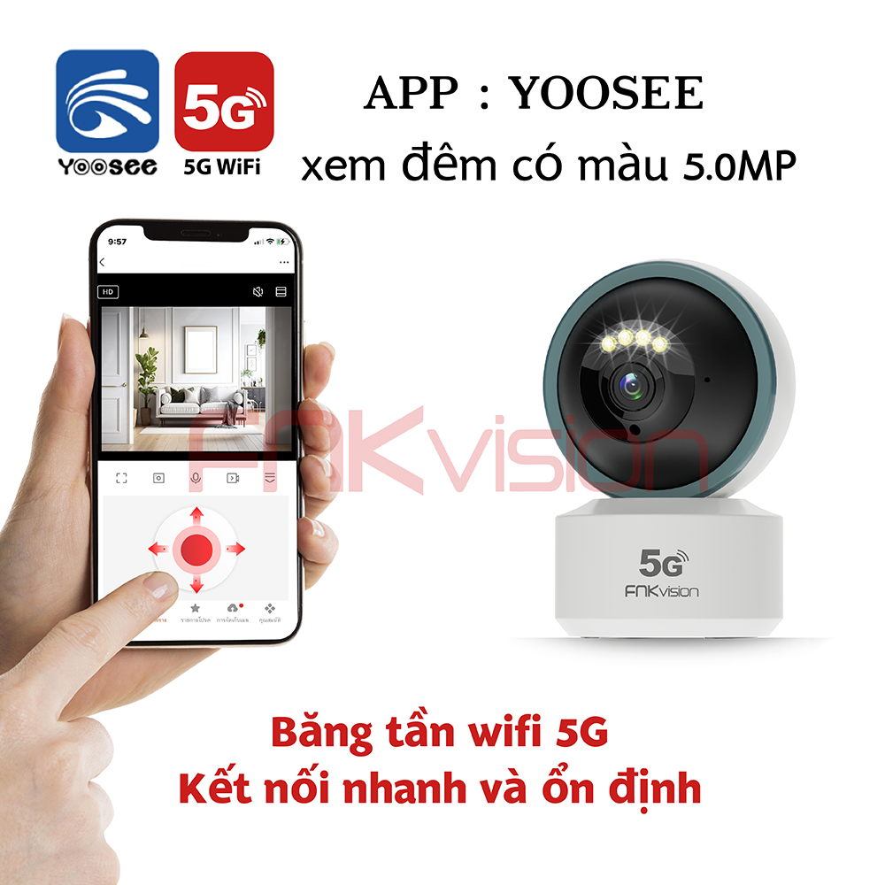 CAMERA IP WIFI YOO SEE 5G FNKvision 5.0 MP FHD NEW 2024 - QUAY ĐÊM CÓ MÀU - XOAY 360 ĐỘ - THEO DÕI C