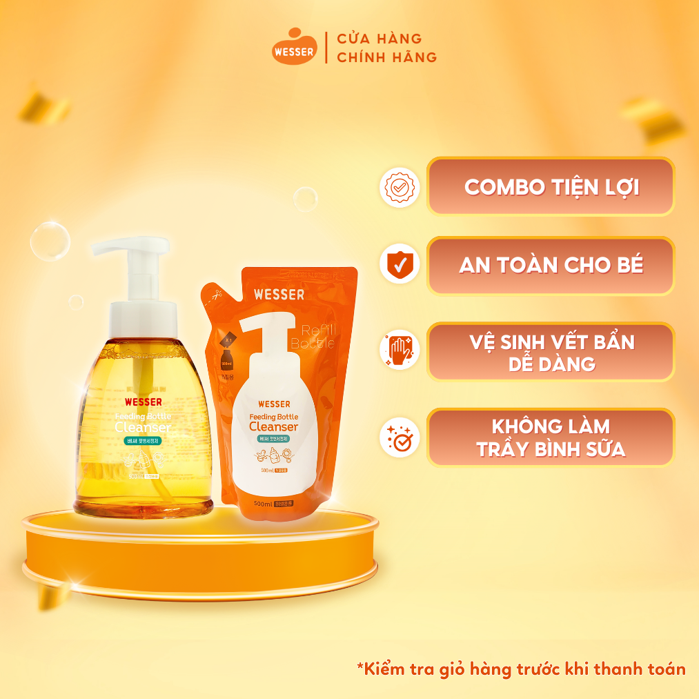 Bộ 1 chai và 1 gói nước rửa bình sữa Wesser 500ml ( Nhập khẩu)