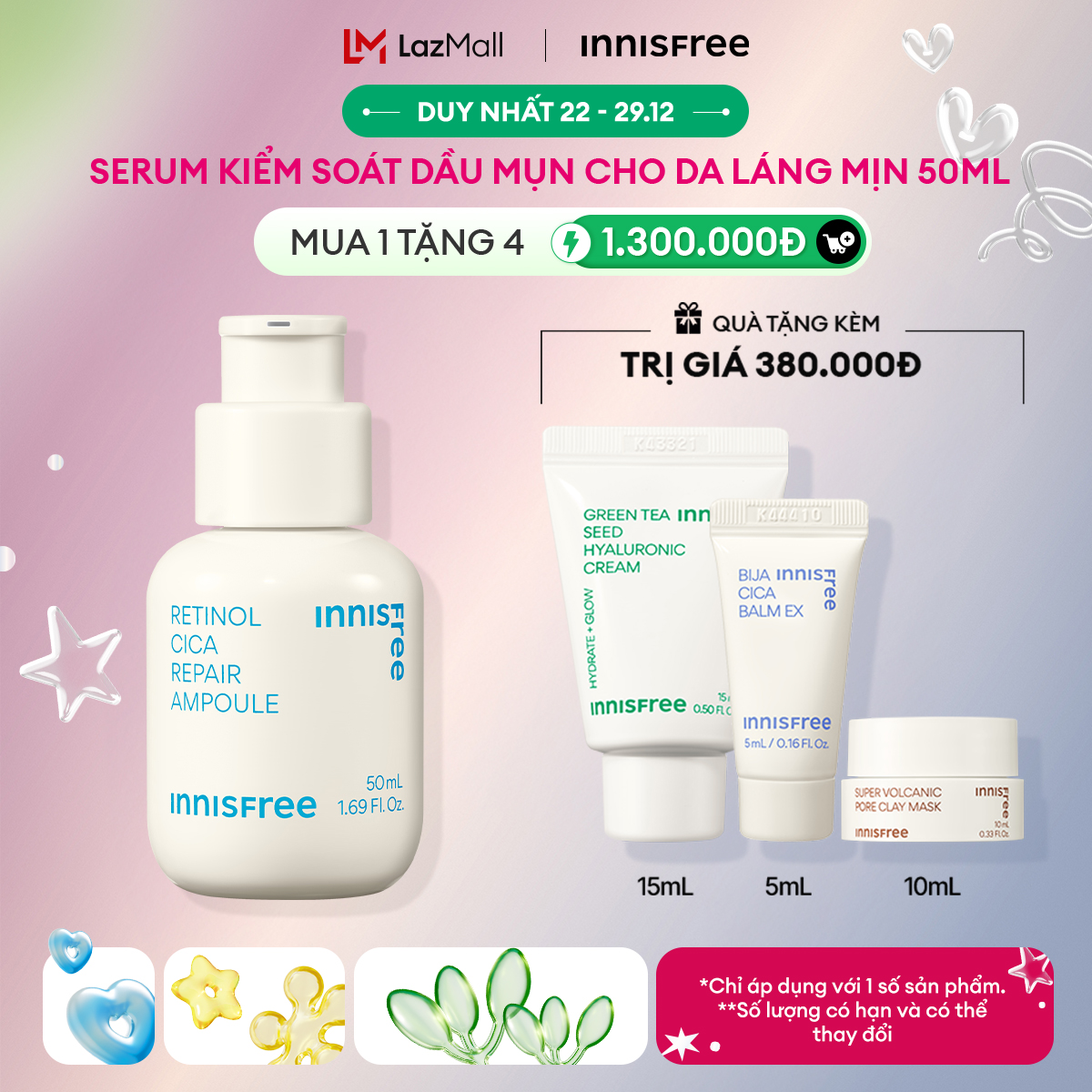 Serum kiểm soát dầu mụn cho da láng mịn INNISFREE Retinol Cica Repair Ampoule