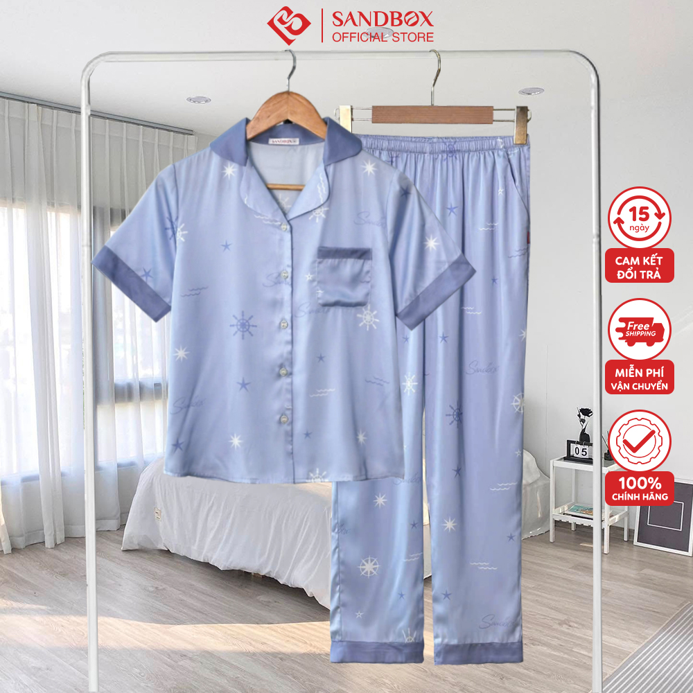Bộ Pijama Nữ SANDBOX Tay Ngắn Quần Dài Chất Lụa Nhật Cao Cấp Mềm Mịn Họa Tiết Thiết Kế Phối Màu - BP