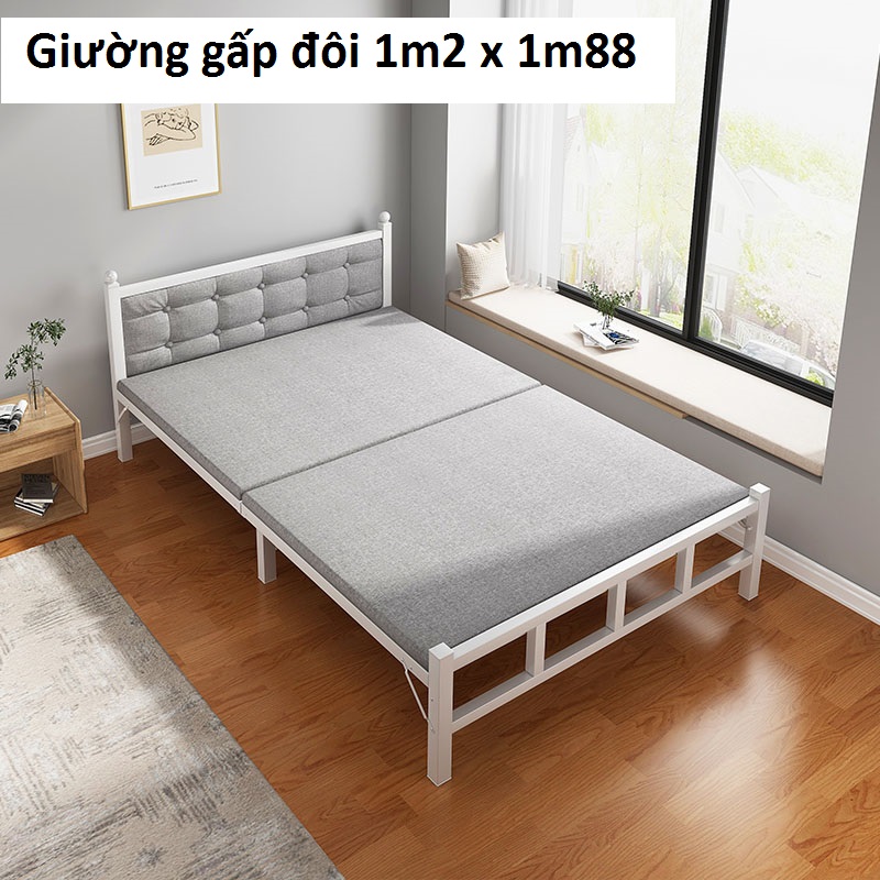Giường xếp gọn kèm nệm dài 1m2 x 1m9 khung sắt chắc chắn giường gấp