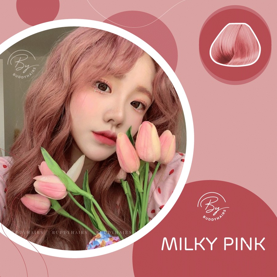 Thuốc Nhuộm Tóc Milky Pink Bao Gồm Thuốc Tẩy Tóc Của Buddyhairs Buddy.hairs Buddyhair Tặng Kèm Trợ Nhuộm Găng Tay Mũ Trùm Đầu