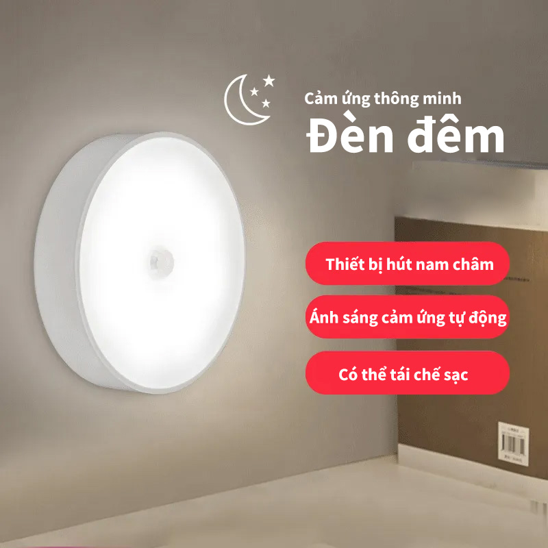Đèn cảm biến tự động sáng đèn ngủ thông minh dán tường Gia dụng thông minh bóng đèn LED chuyển động phạm vi rộng cảm ứng sạc USB đèn đêm