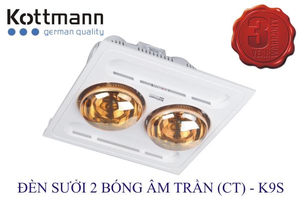 Đèn sưởi nhà tắm âm trần Kottmann 2 bóng vàng K-9S K-9R (Cam kết chính hãng)