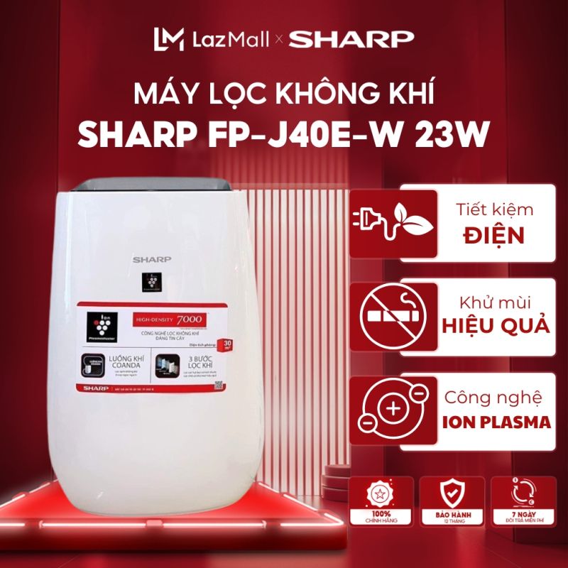 Máy lọc không khí Sharp FP-J40E-W | Máy lọc khí Sharp J40E sử dụng công nghệ Inverter cho phòng 30m2 | Bảo hành 12 tháng