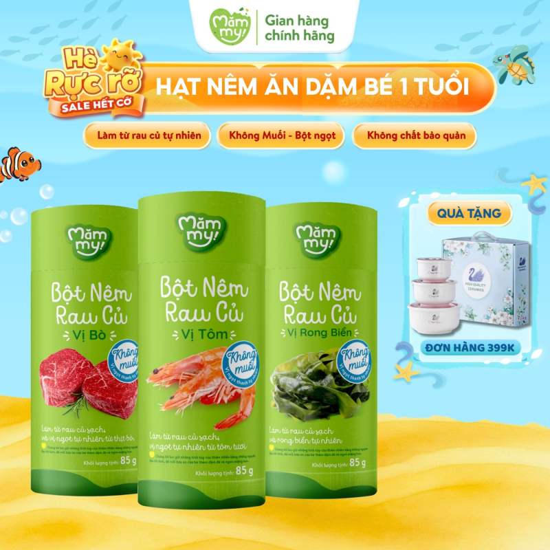 Hạt nêm cho bé ăn dặm Mămmy gia vị bột nêm ăn dặm rau củ không muối an toàn cho bé từ 1 tuổi hũ 85g