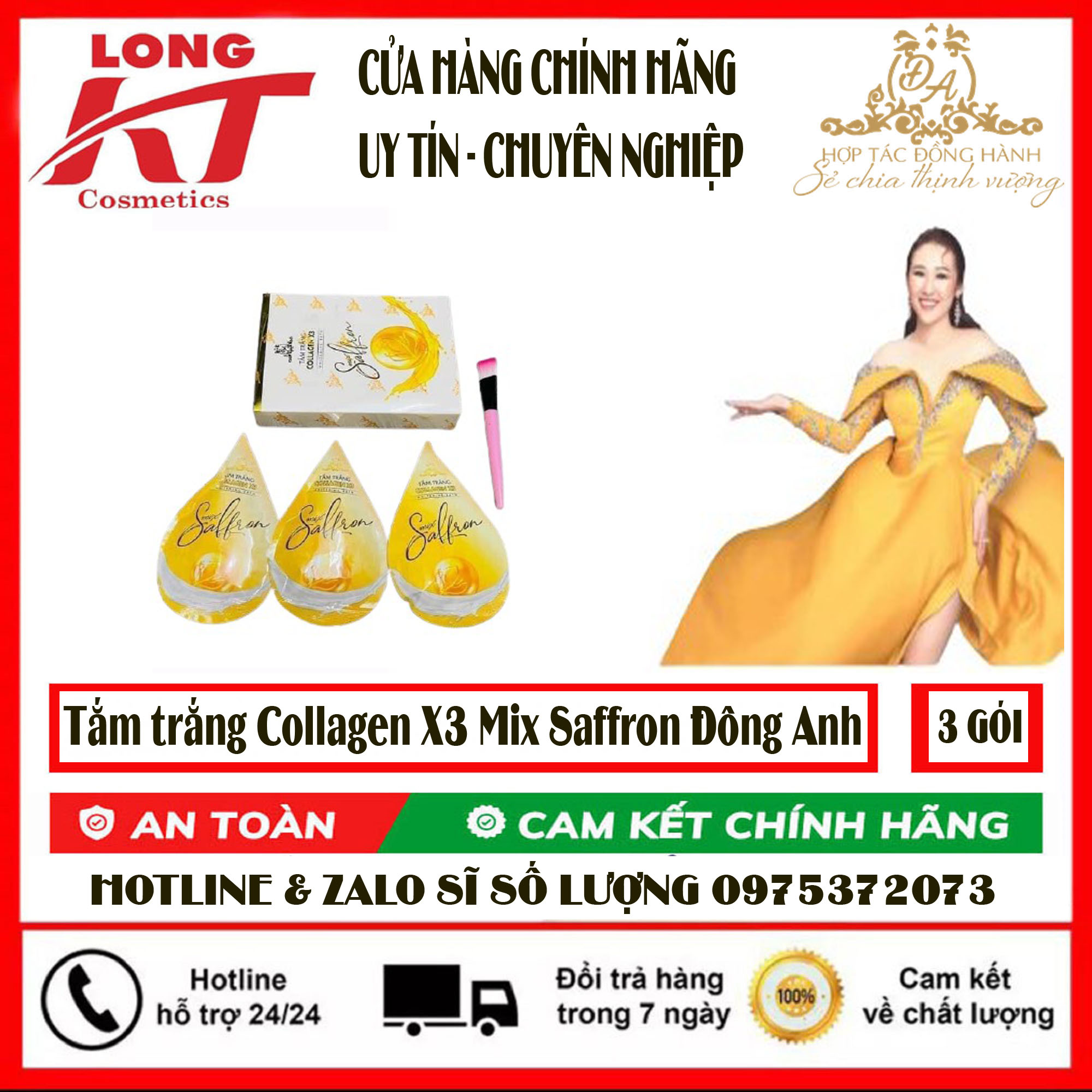 [ Chính Hãng - Team cào - Đông Anh Collagen X3 ] (hỘP 3 GÓI) Tắm trắng Collagen X3 Luxury Mix Saffron Mỹ Phẩm Đông Anh tắm trắng Collagen X3 Mix Saffron