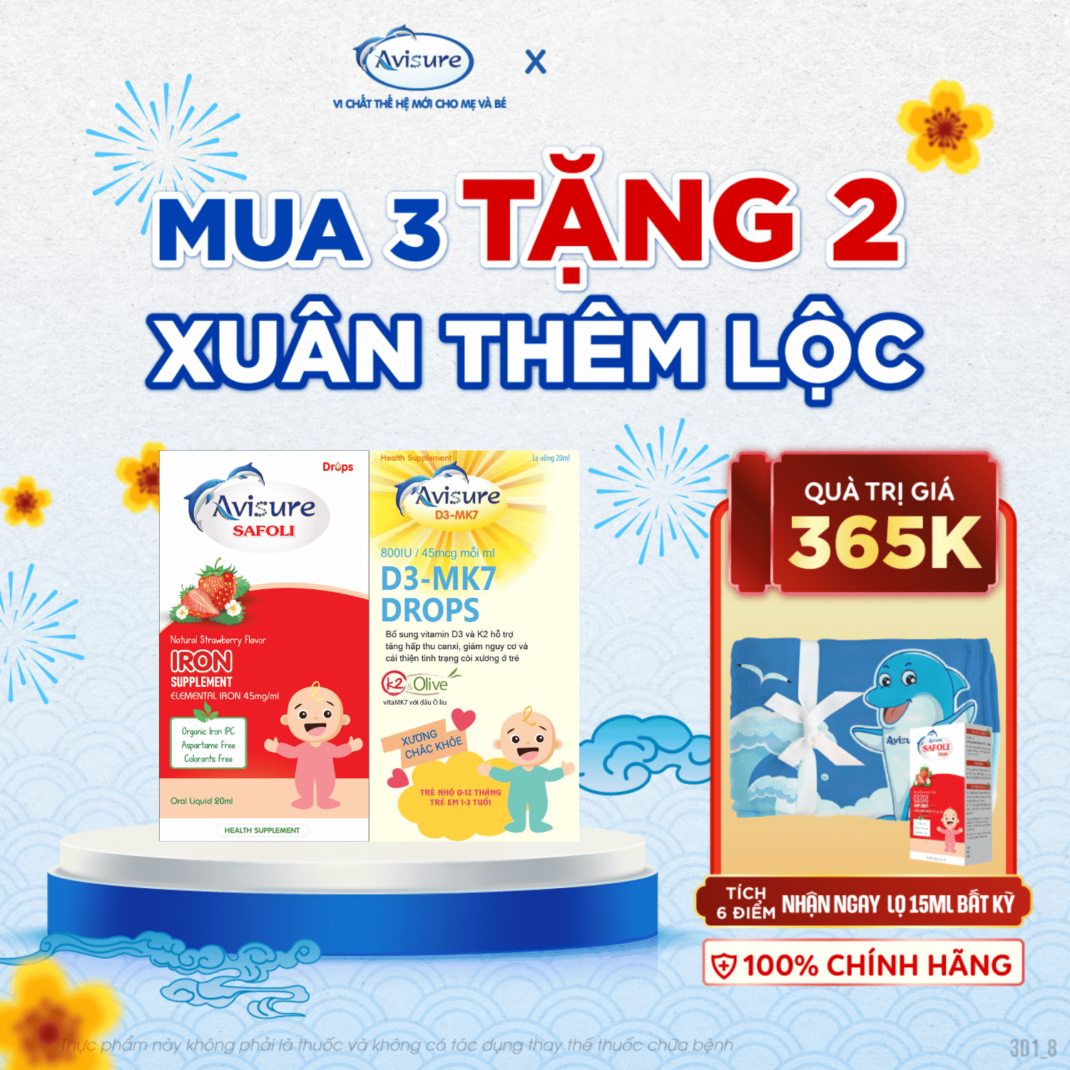 TPBVSK Combo Vitamin D3K2 Avisure D3MK7 và Sắt hữu cơ Avisure Safoli Drop tăng hấp thụ canxi chắc xư