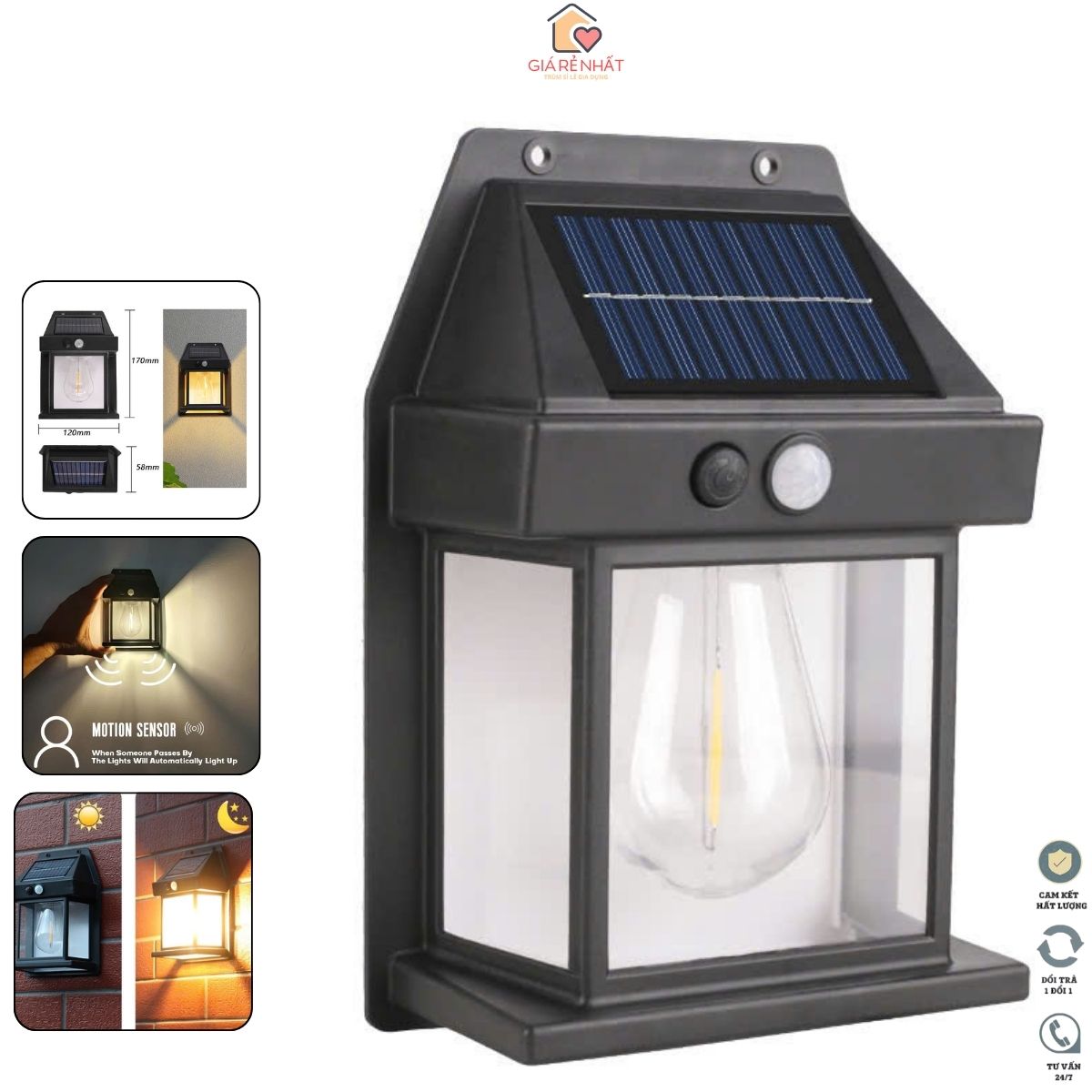Đèn LED Tích Điện Năng Lượng Mặt Trời Treo Tường Chống Thấm Nước Có Cảm Biến Chuyển Động Thông Minh