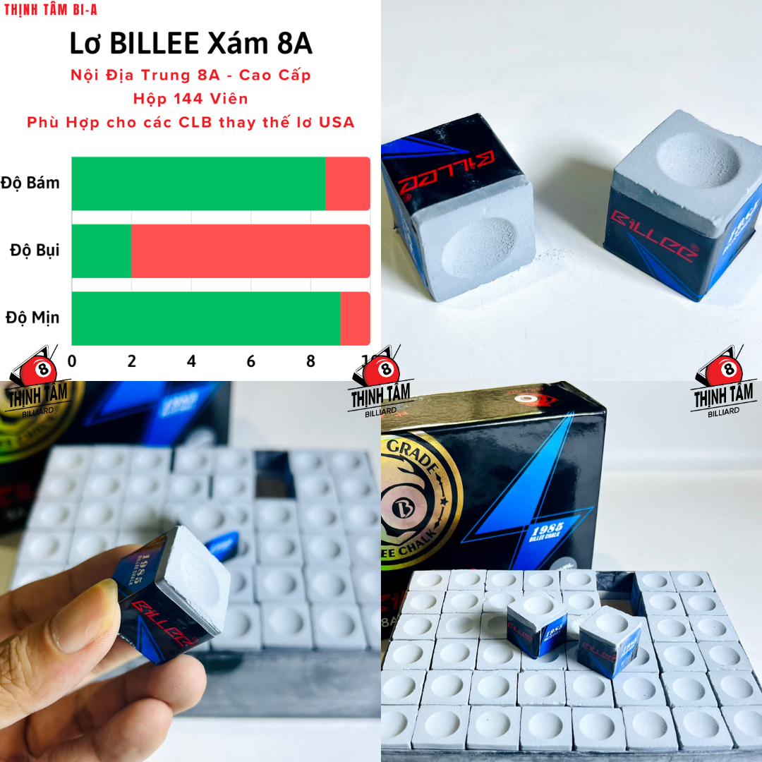 [THỊNH TÂM] Hộp 144 Viên Lơ Bida BILLEE Cao Cấp Championship 8A Lơ Bi-A Xám Mịn - Ít Bụi - Bám Cơ [ 