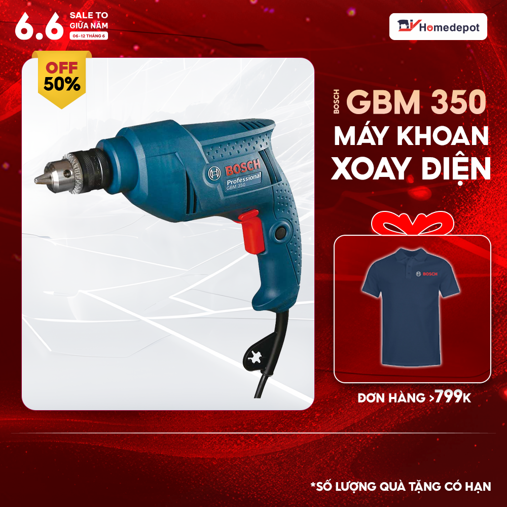 Máy khoan búa Bosch GBM 350 - Công suất mạnh mẽ, đa năng và bền bỉ