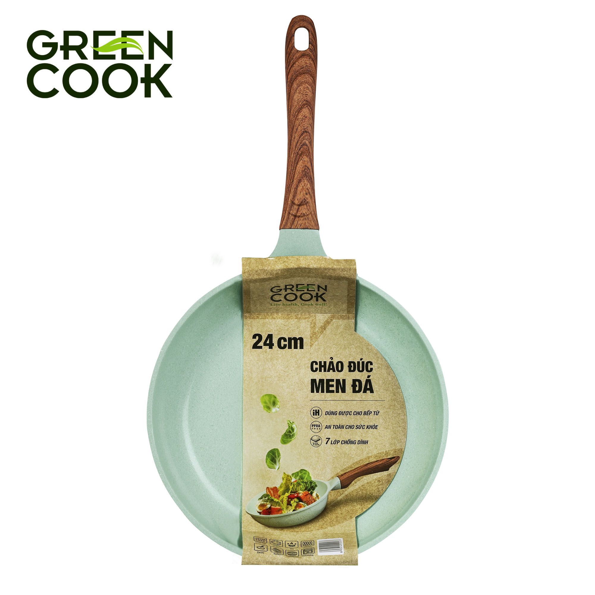 Chảo đúc đáy từ chống dính men đá ceramic xanh ngọc Green Cook GCP06 - Dùng cho mọi loại bếp - Gian