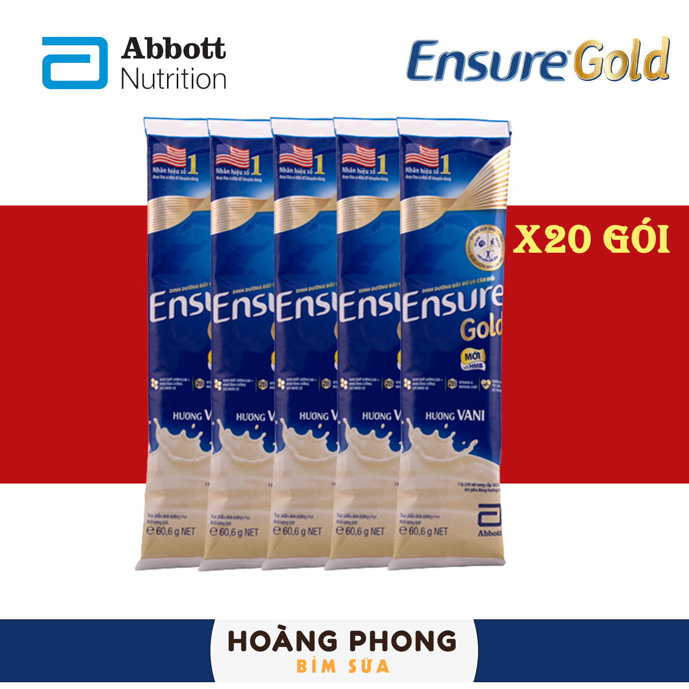 Combo 20 gói bột sữa Ensure Gold hương Vani (60g/gói) hoangphongstore