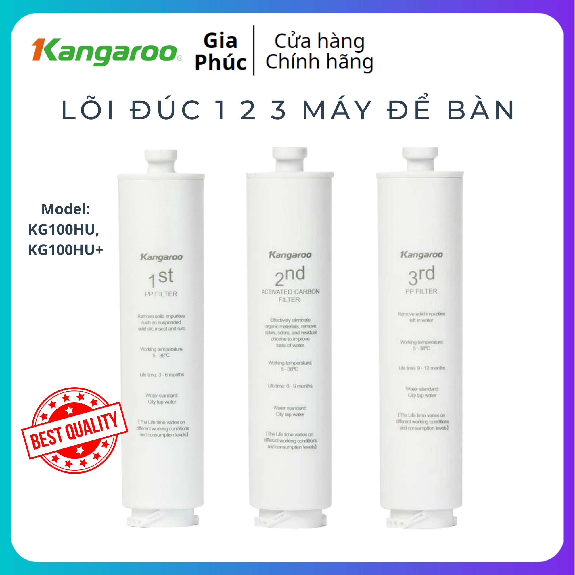 Bộ lõi lọc nước 123 Kangaroo - Chính Hãng - Dành cho máy lọc nước KG100HU KG100HU+ KG100MED KG100EED