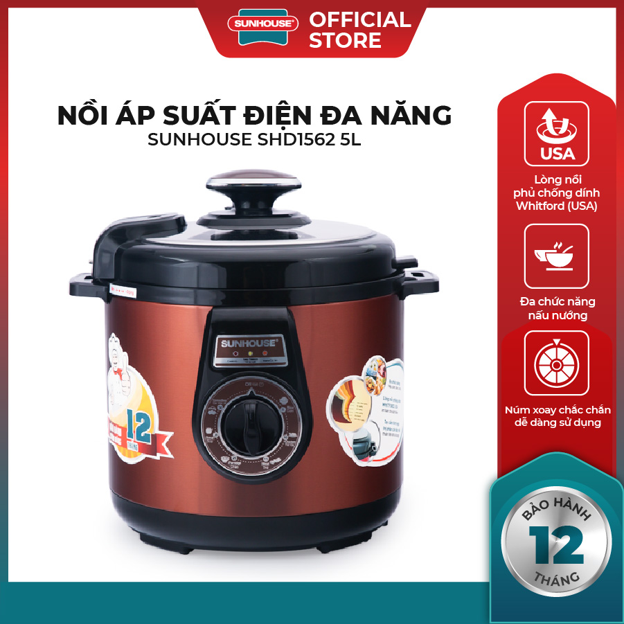 Nồi Áp Suất Điện Sunhouse SHD1562 6L Màu Café - Dụng Cụ Bếp Đa Năng