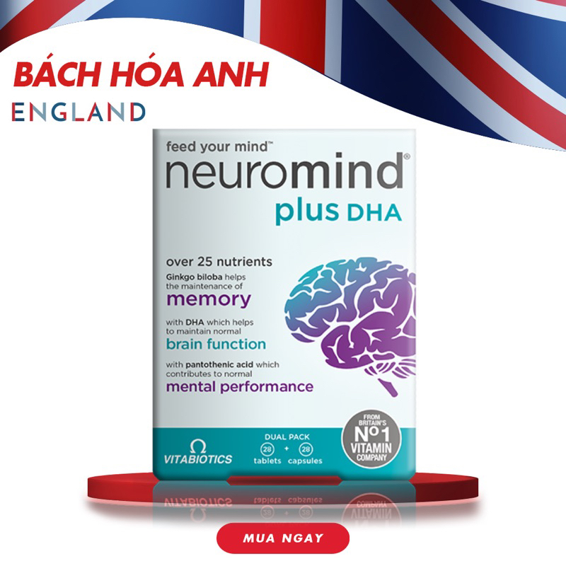 [HÀNG CHUẨN ANH] Viên uống hỗ trợ trí não Neuromind Plus DHA Vitabiotics hộp 56 viên bill UK