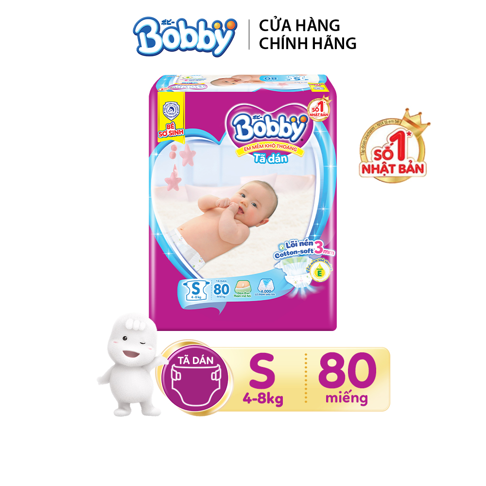 Tã dán Bobby siêu thấm - khô thoáng S80