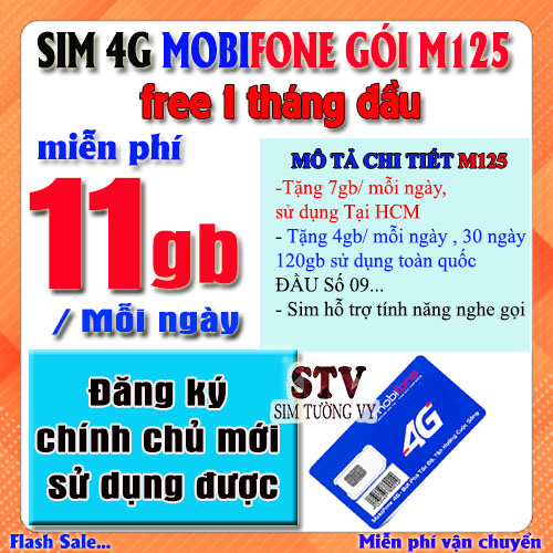 Sim 4G 5G Mobifone M125 free tháng đầu tiên .FREESHIP - CHƯA KÍCH HOẠT