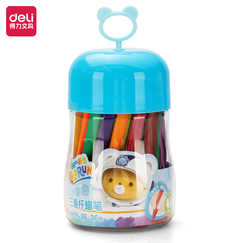 Bút sáp màu hữu cơ gấu con Deli - An toàn cho bé không vấy bẩn tay - 12/24/36 màu - Tô màu vẽ tranh học sinh trẻ em HM715