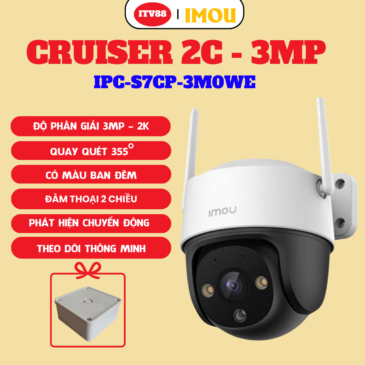 (TẶNG HỘP KỸ THUẬT) Camera IP Ngoài trời 360 Độ IMOU Cruiser 2C 3MP/5MP | Đàm thoại 2 chiều | Ghi hì