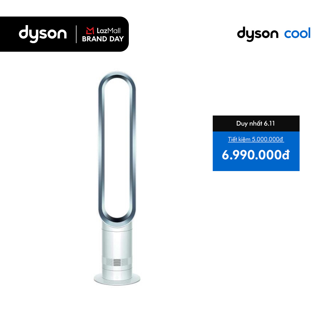 Quạt không cánh Dyson Cool AM07 (Trắng/Bạc) - Thiết kế hiện đại, làm mát hiệu quả