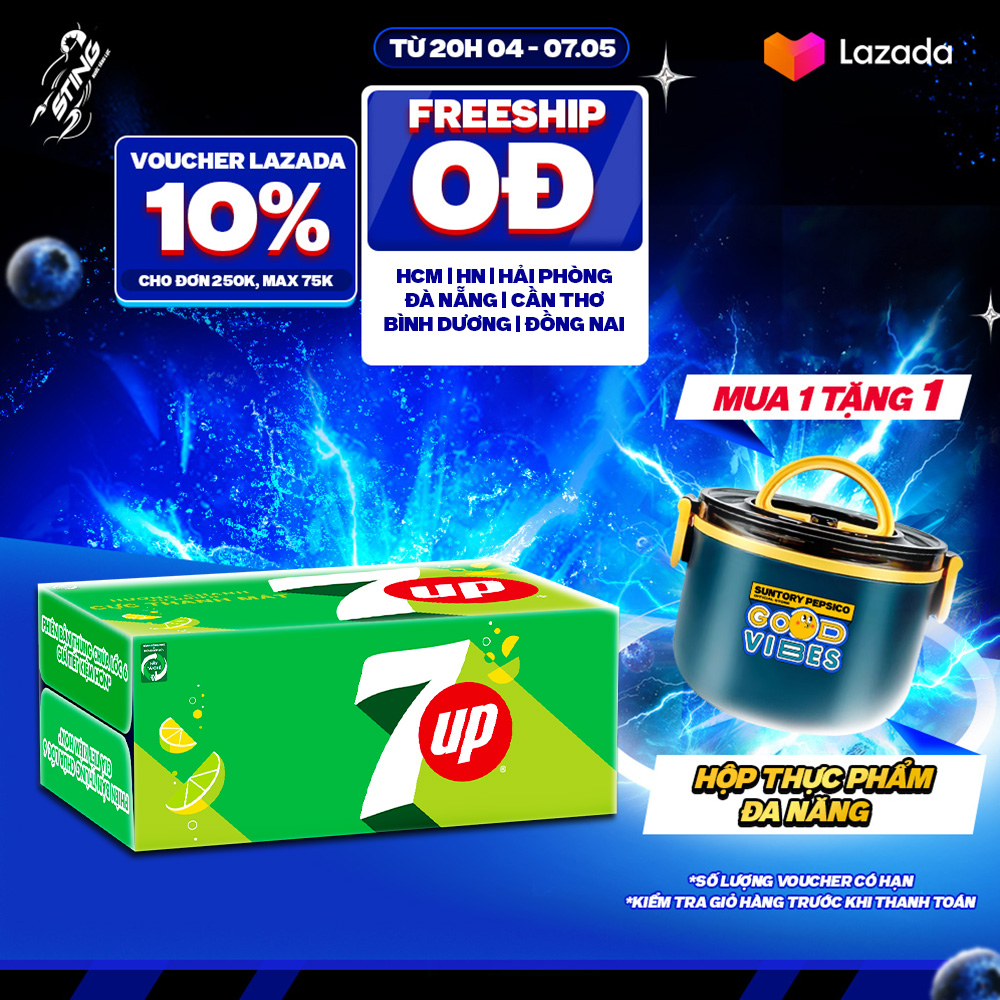 [SALE 5/5] Thùng 24 Lon Nước Ngọt Có Gaz 7Up (320ml/lon)